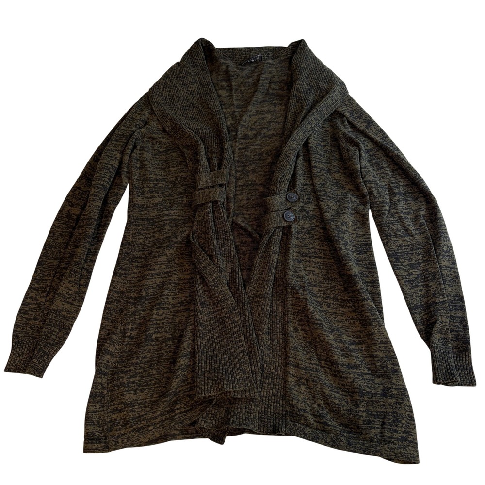 AB Studio Women's Green Cardigan Sweater Shawl Collar Open Front Knit Size XL